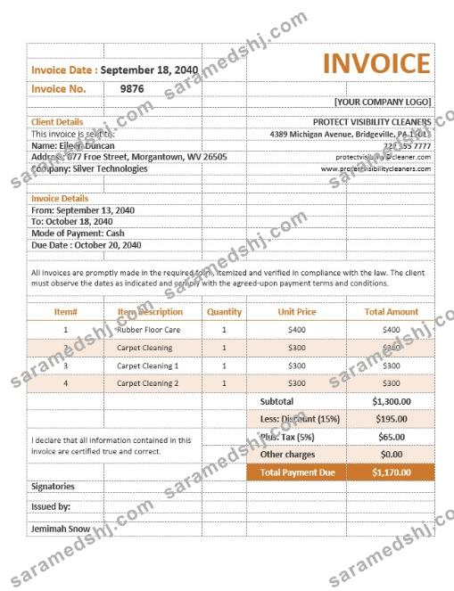 Cleaning Service Invoice Form Template